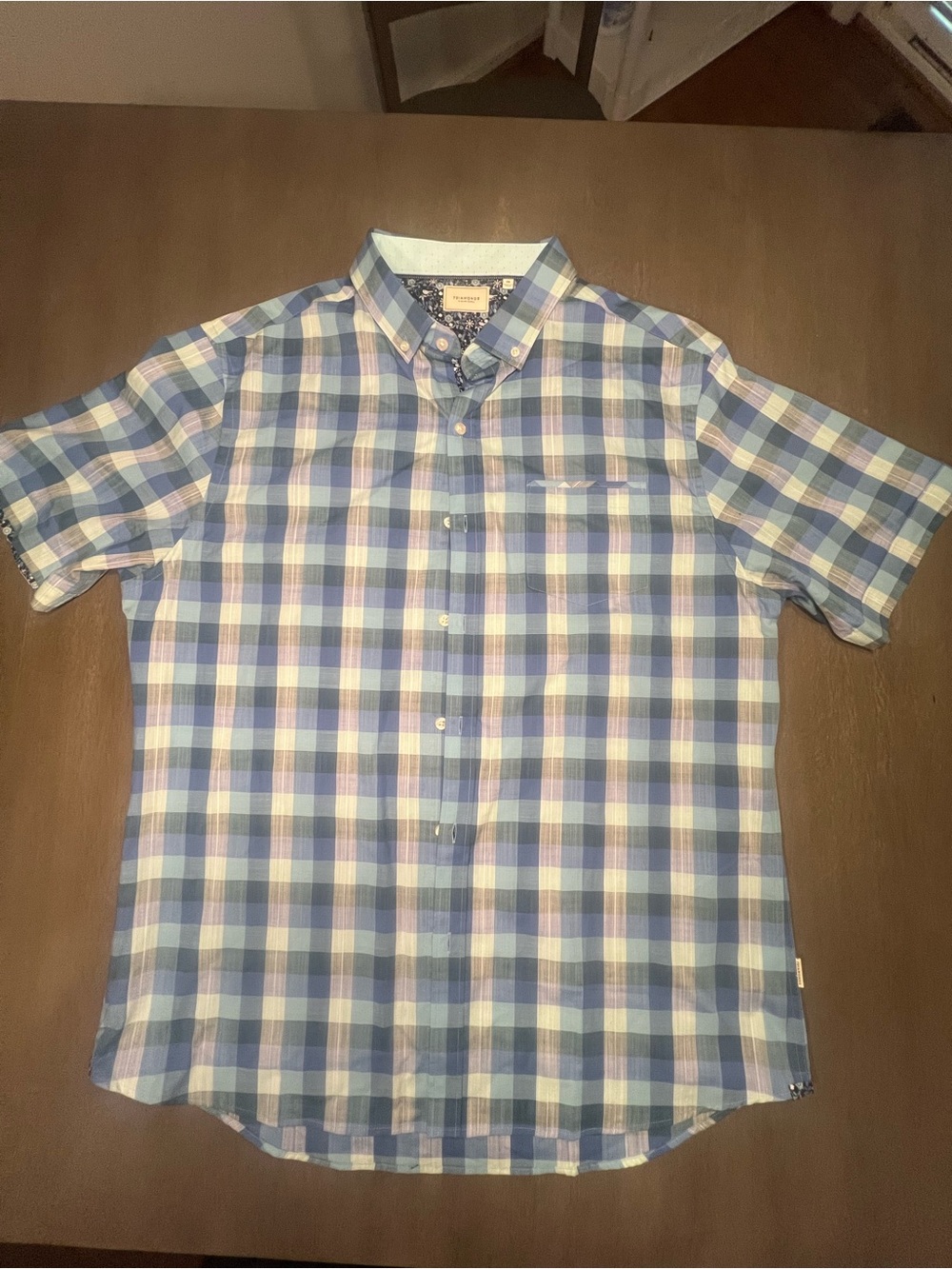 7 Diamonds Blue Plaid Short-Sleeve Button-Down Shirt